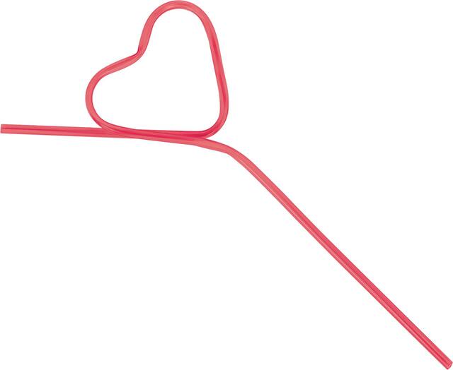 Heart Plastic Reusable Straw, Red, for Valentine's Day Overhead_Flat