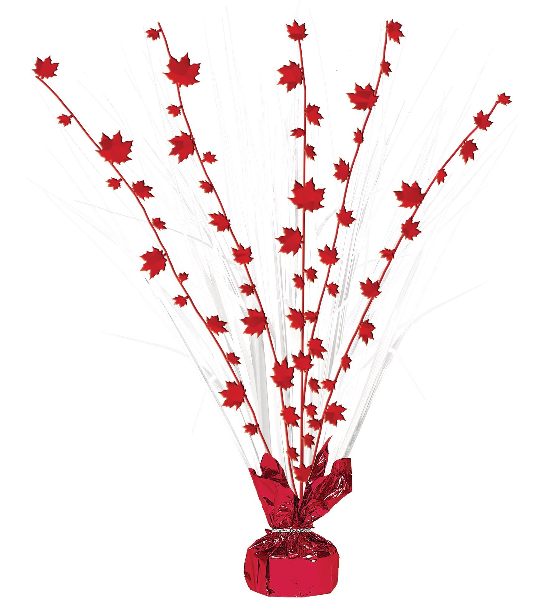 Maple Leaf Metallic Tinsel Spray Burst Centrepiece Table Decoration, Red, 18-in, for Canada Day Composite_or_Mixed