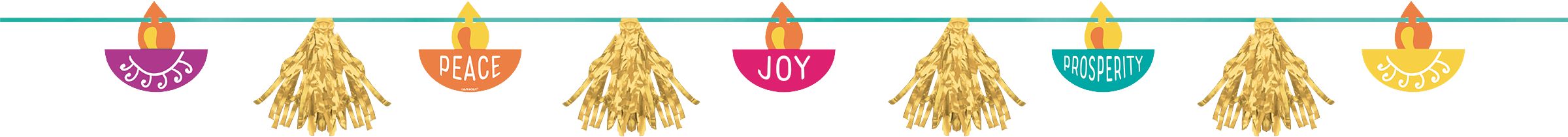 Banderole à lettres Happy Diwali, or métal, et banderole découpée Front_Flat