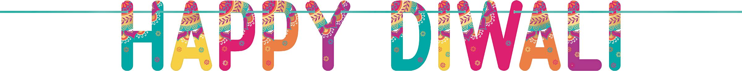 Banderole à lettres Happy Diwali, or métal, et banderole découpée Front_Flat
