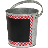 Red Gingham Chalkboard Metal Pail Front_Angled_Left