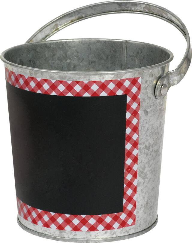 Seau en métal à tableau noir gingan rouge Front_Angled_Left