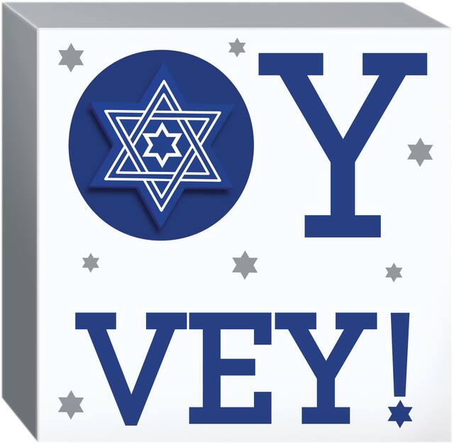 Oy Vey Passover Block Sign, Blue/White Front_Angled_Right