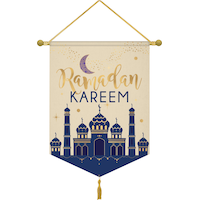 Banderole en toile Ramadan Kareem, bleu et doré métallique Front_Flat