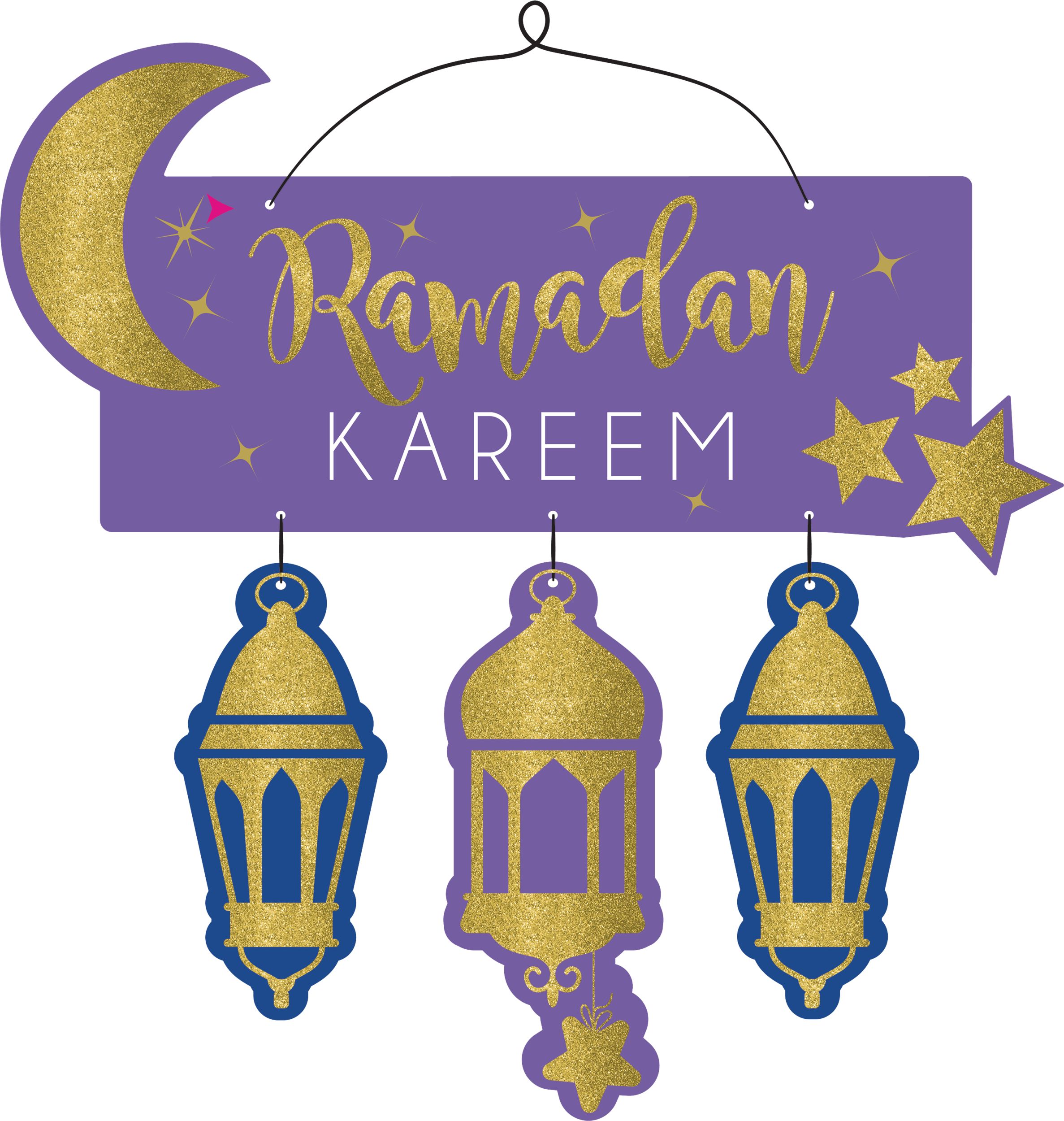 Ramadan Kareem Glitter Stacked Sign, Blue/Purple/Gold Party City