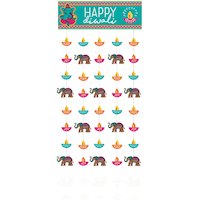 "Happy Diwali" Hanging Doorway Curtain Decoration, Blue, Elephants, 77-in, for Diwali
