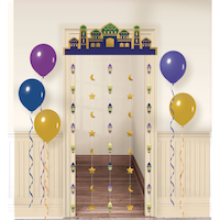 Hanging Doorway Curtain Decoration, Blue/Gold, 15.5-in, for Eid Mubarak/Ramadan