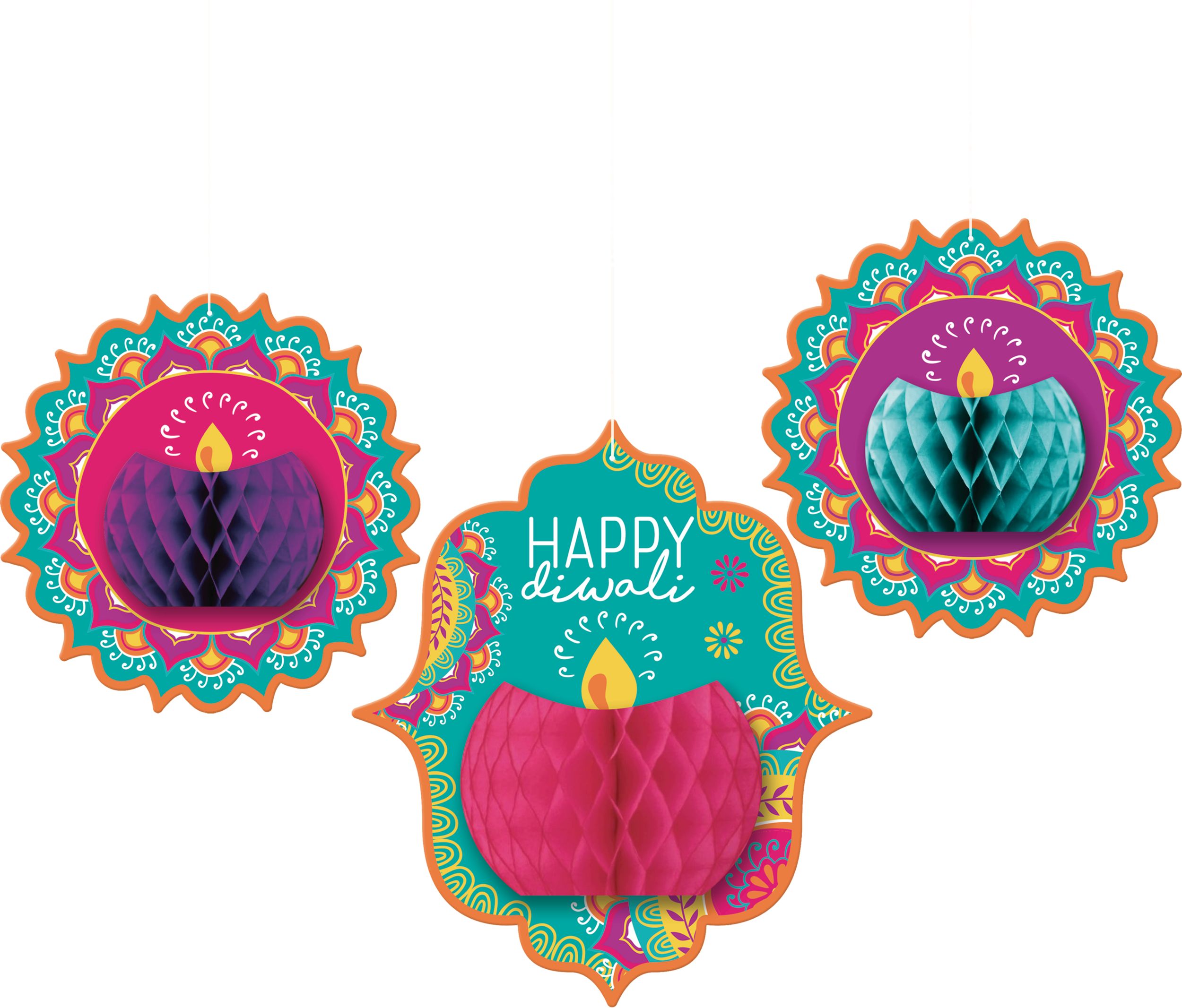 Décorations alvéolées Diwali, paq. 3 Front_Flat