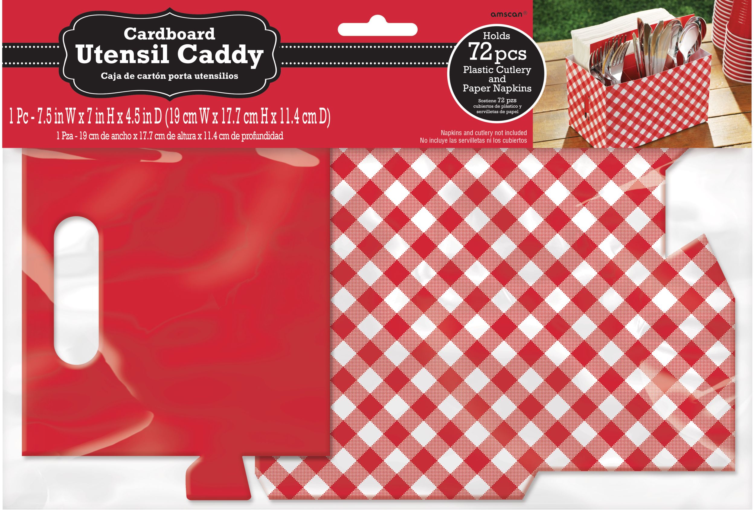 Picnic Party Red Gingham Paper Utensil Caddy Front_Flat