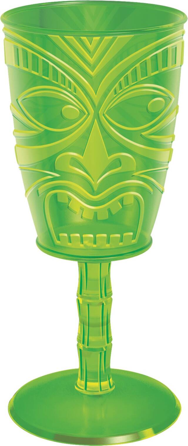 Tiki Plastic Wine Glass, 14 oz Front_Flat