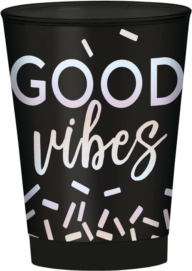 Iridescent Good Vibes Cups, Black, 30-pk Front_Elevated