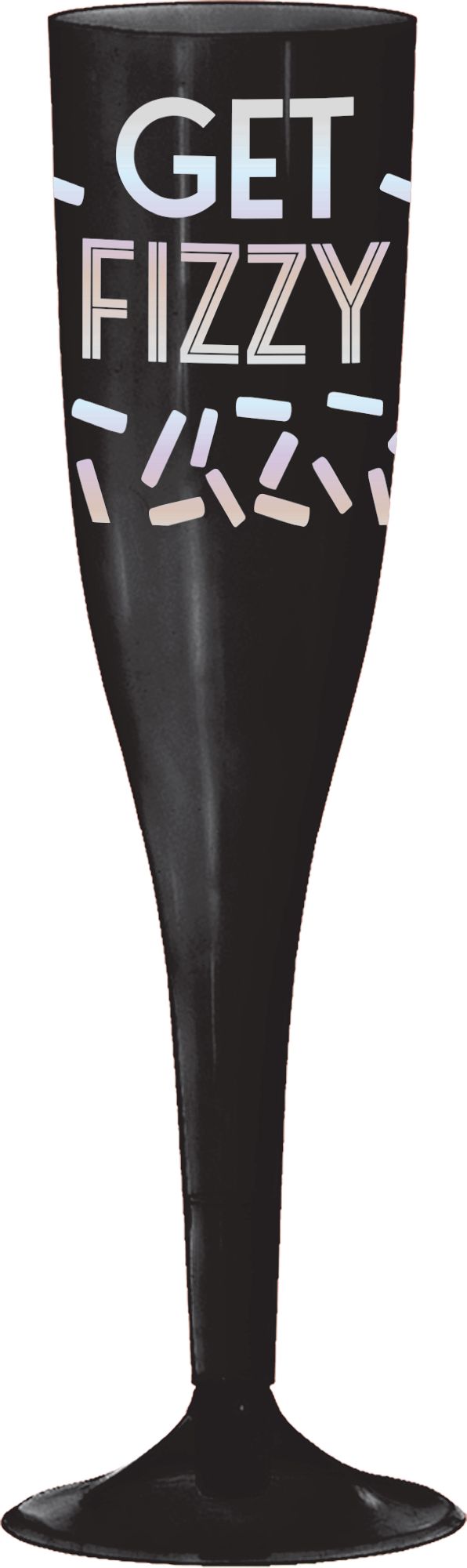 Iridescent Get Fizzy Plastic Champagne Flutes, Black, 16-pk Front_Flat
