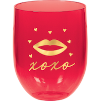 Verre de vin sans pied en plastique lèvres métalliques Front_Elevated