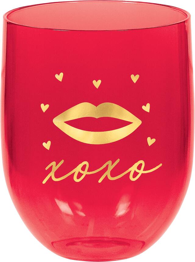 Metallic Lip Plastic Stemless Wine Glass Front_Elevated