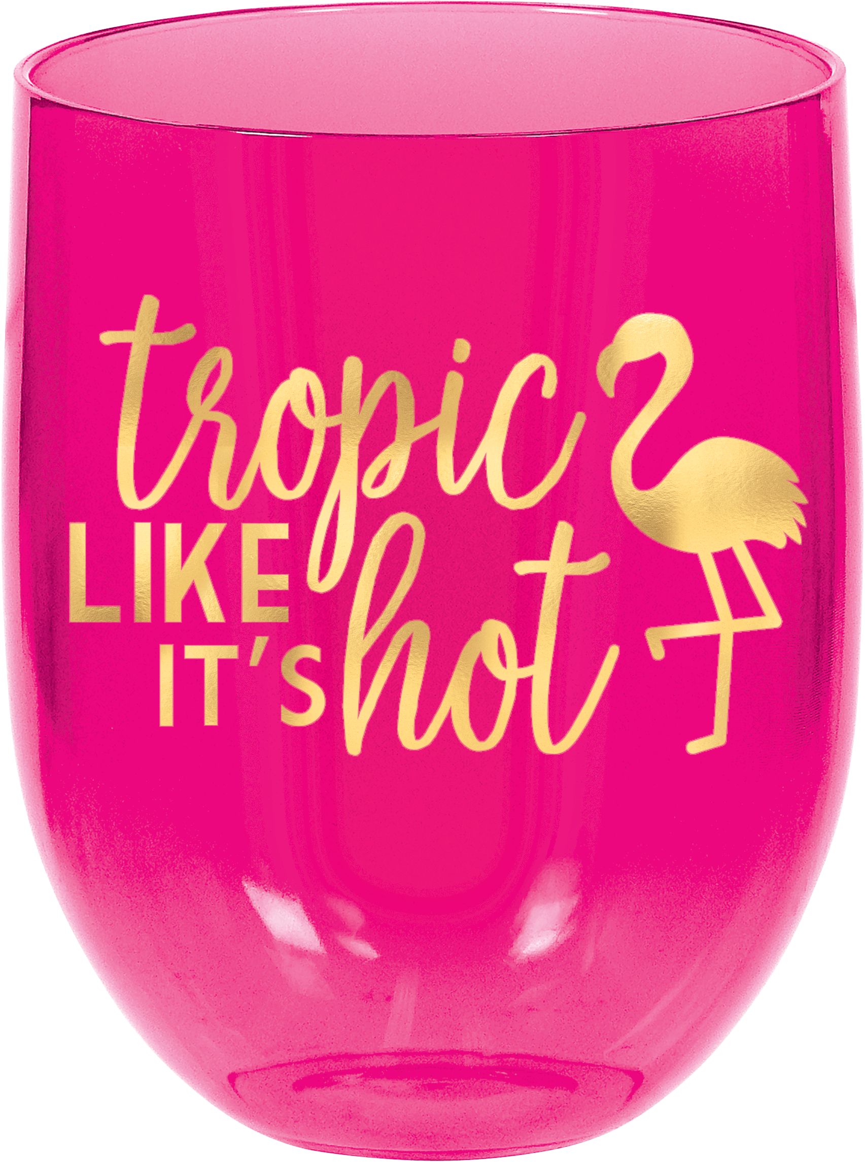 Tropic Like It's Hot Plastic Stemless Wine Glass Front_Elevated