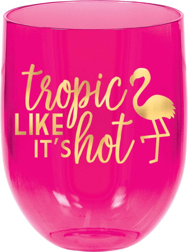 Tropic Like It's Hot Plastic Stemless Wine Glass Front_Elevated