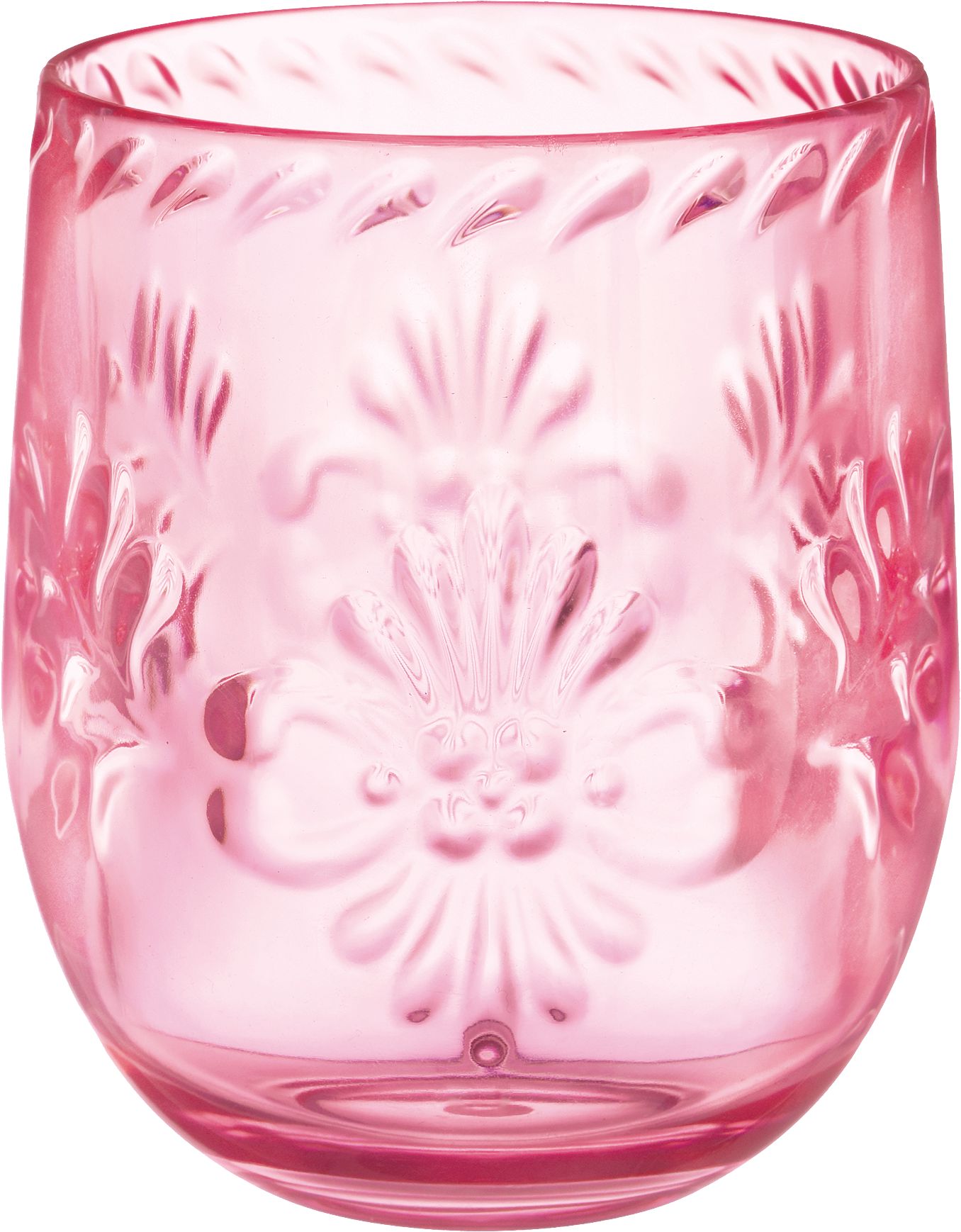 Elegant Pattern Stemless Wine Glass, Pink Front_Elevated