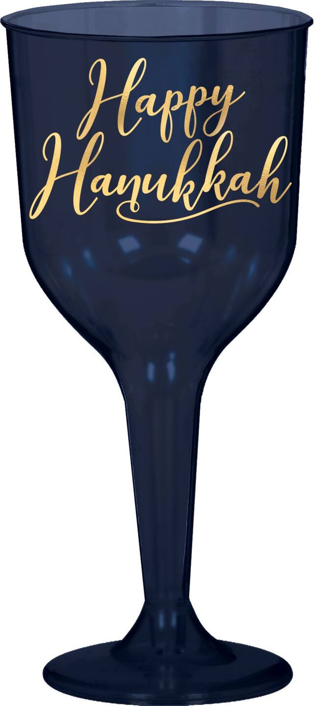 Happy Hanukkah Plastic Wine Glasses, Blue, 8-pk Front_Elevated