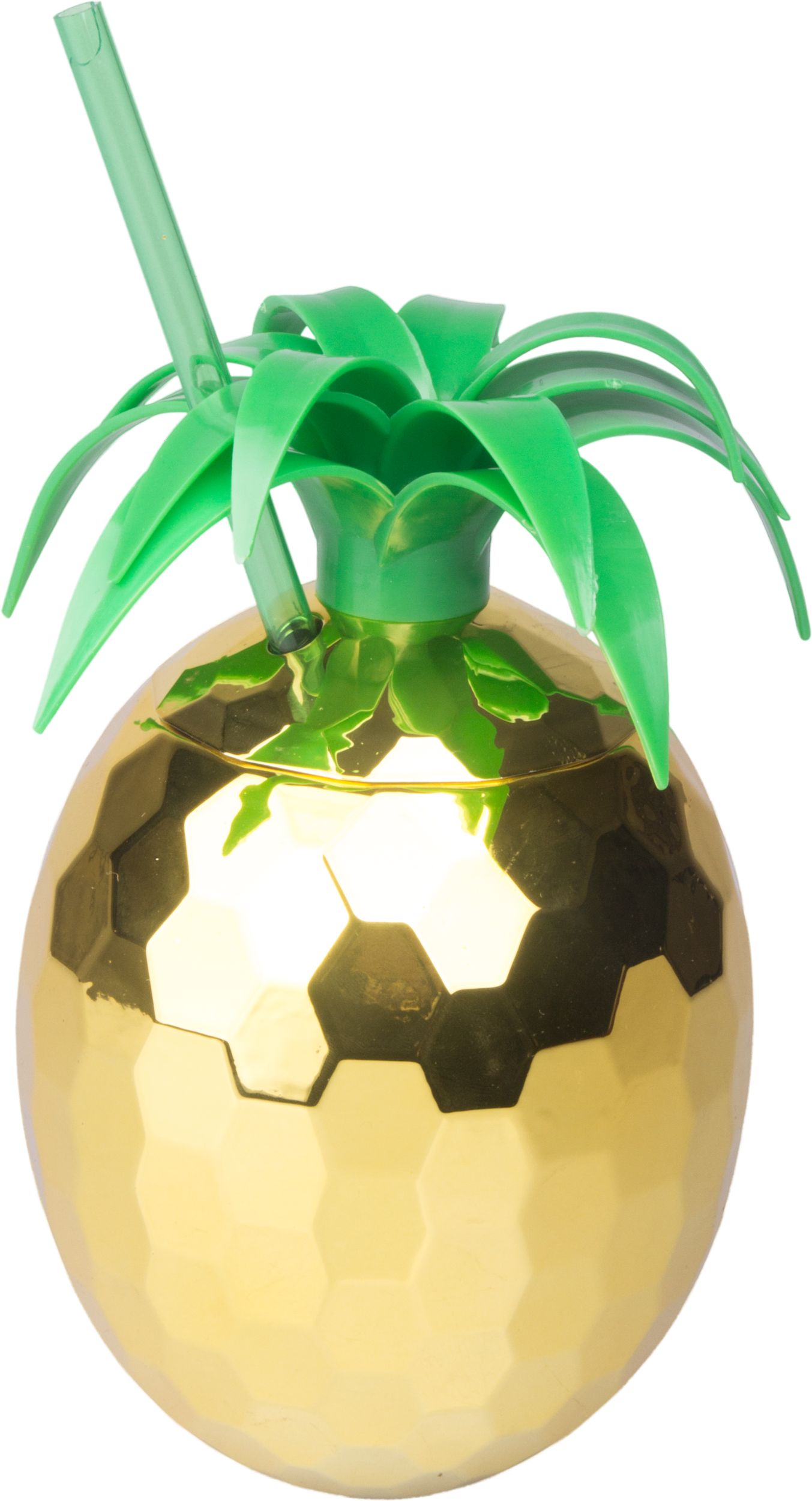 Gold Pineapple Cup with Straw Front_Flat