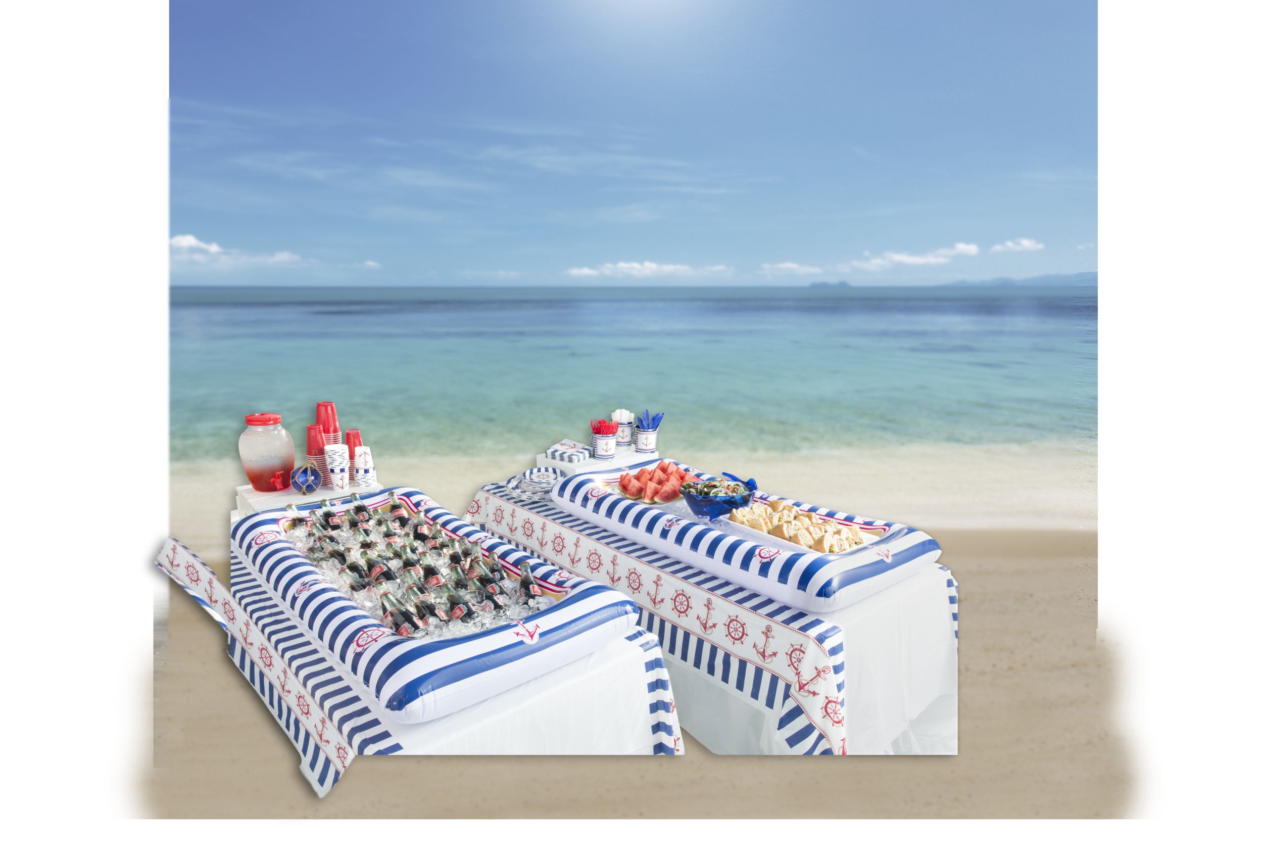 Inflatable Striped Nautical Buffet Cooler Front_Angled_Left