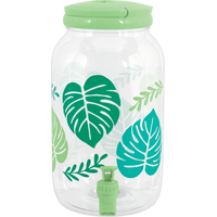 Plastic Reusable Beverage Dispenser, Green/Clear, Palm Leaves, 2.5-gal, for Summer Party Drink Dispenser Front_Flat