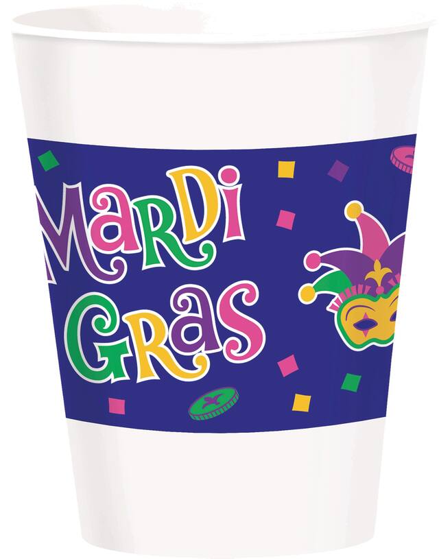 "Mardi Gras" Plastic Reusable Cups, White/Blue, 16-oz, 25-pk, for Mardi Gras Front_Elevated