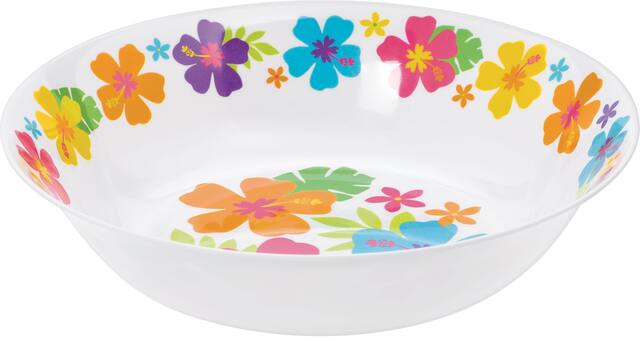 Hibiscus Plastic Bowl, White Front_Elevated