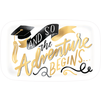 Plateau rectangulaire en plastique du diplômé or métallique Front_Flat