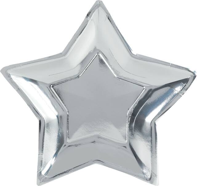 Metallic Gold & Silver Star Dinner Plates, 10-pk Overhead_Flat