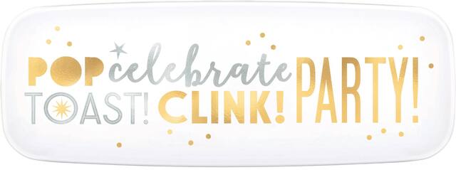 Gold, Silver & White Celebrate Rectangular Platter Front_Flat