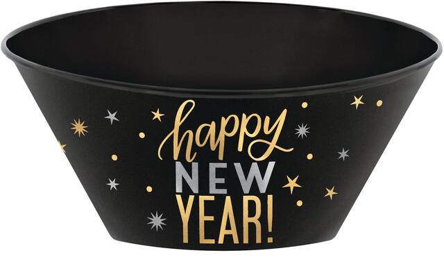 Bol de service Happy New Year, or et argent métallique Front_Flat