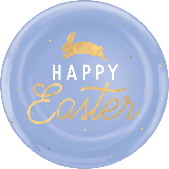 Assiettes en plastique Happy Easter, bleu pastel, paq. 10 Front_Flat