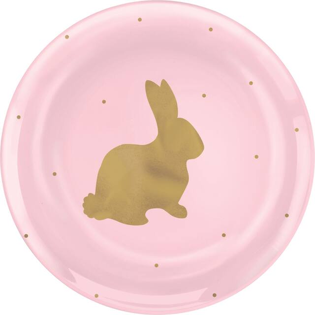 Assiettes à dessert en plastique Lapin de Pâques, rose, paq. 20 Front_Flat