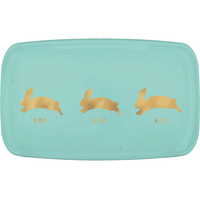 Plateau rectangulaire en plastique Lapin de Pâques sautillant Front_Flat
