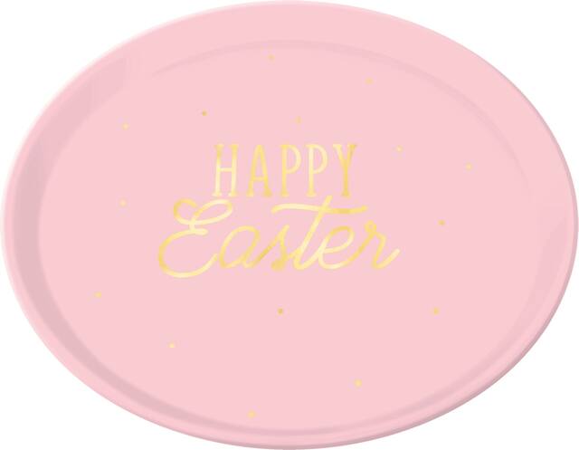 Plateau rond Happy Easter, rose Front_Flat