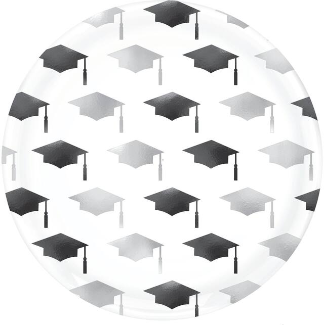 Assiettes à dessert en papier quadrillé du diplômé, paq. 10 Overhead_Flat