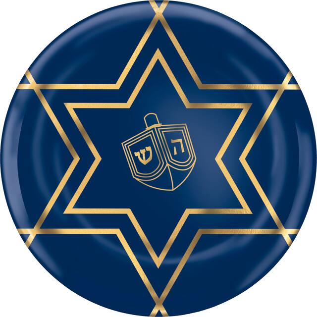 Assiettes à dessert en plastique de qualité supérieure Célébration de Hanoukka, métallique, paq. 20 Front_Flat