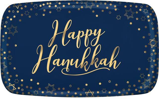 Plateau rectangulaire en plastique Happy Hanukkah Overhead_Flat