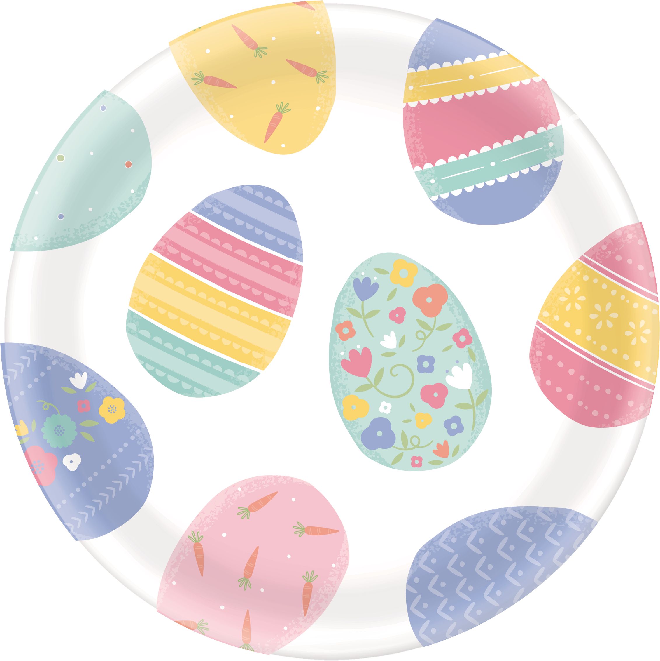 Round Plastic Reusable Serving Platter, Pink/Green/Blue/Yellow,Easter Eggs, 13.5-in, for Easter Front_Flat