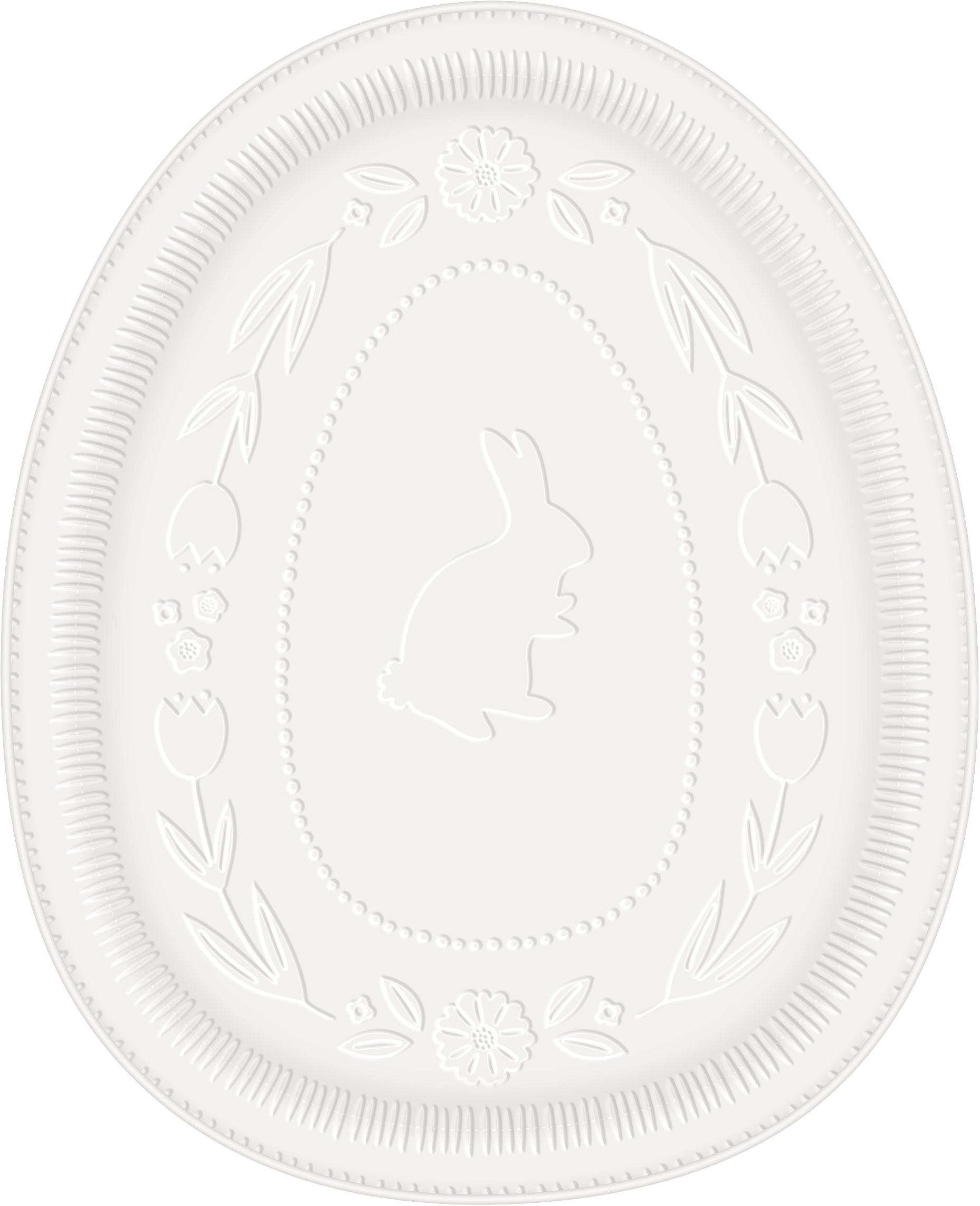 White Bunny Egg-Shaped Easter Platter Front_Flat