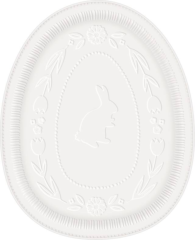 White Bunny Egg-Shaped Easter Platter Front_Flat