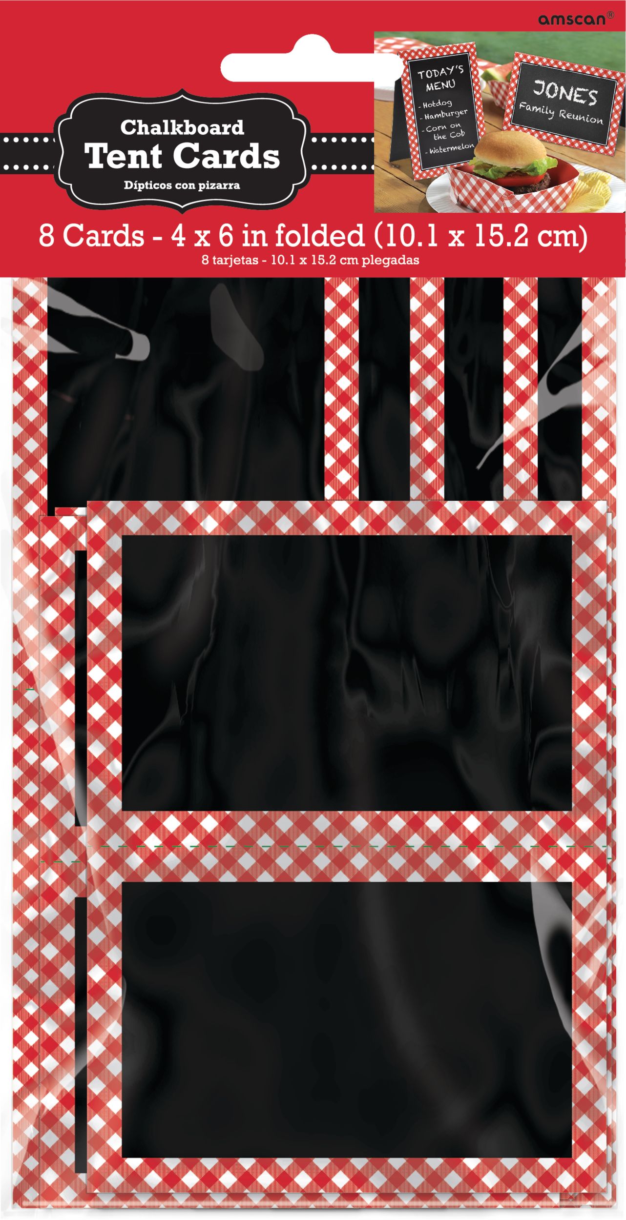 Picnic Party Red Gingham Chalkboard Tent Cards, 8-pk Front_Flat