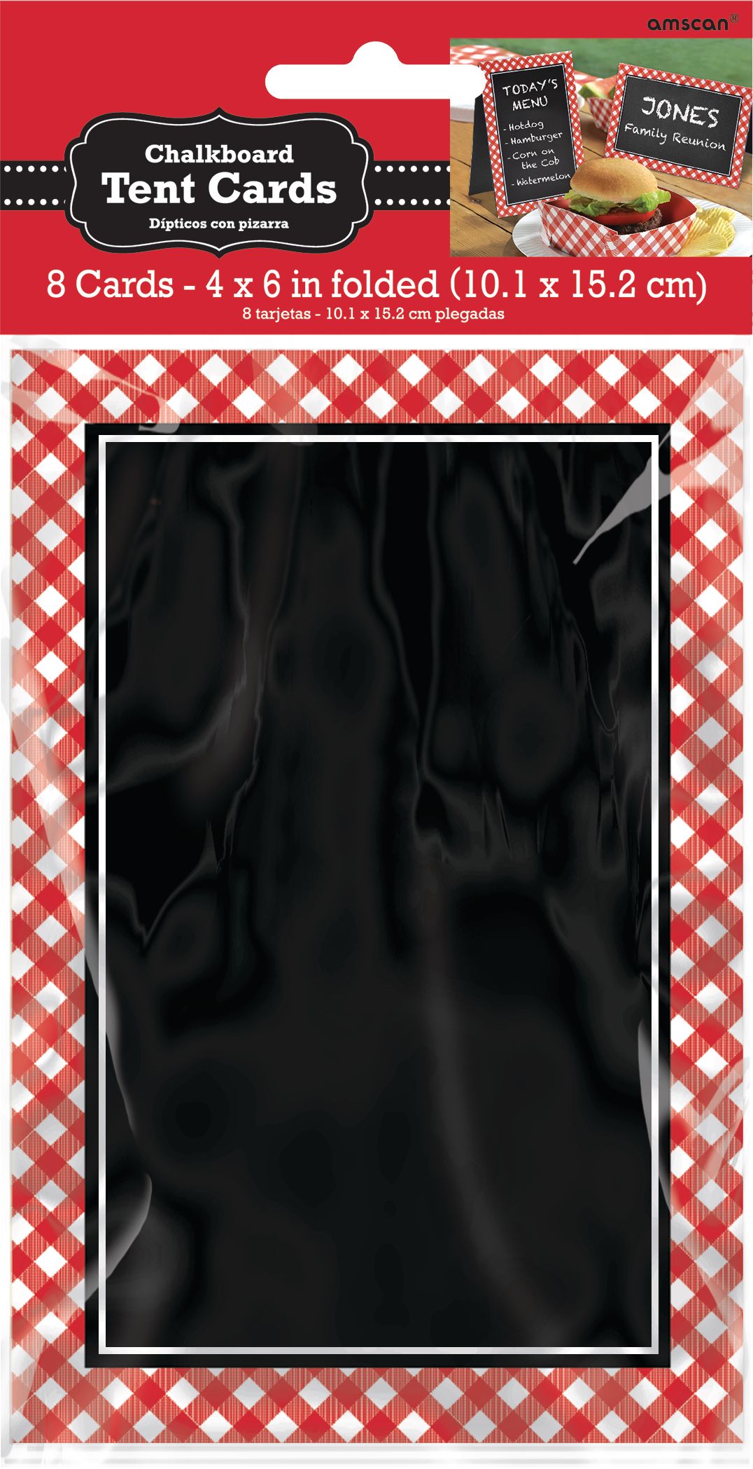 Picnic Party Red Gingham Chalkboard Tent Cards, 8-pk Front_Flat