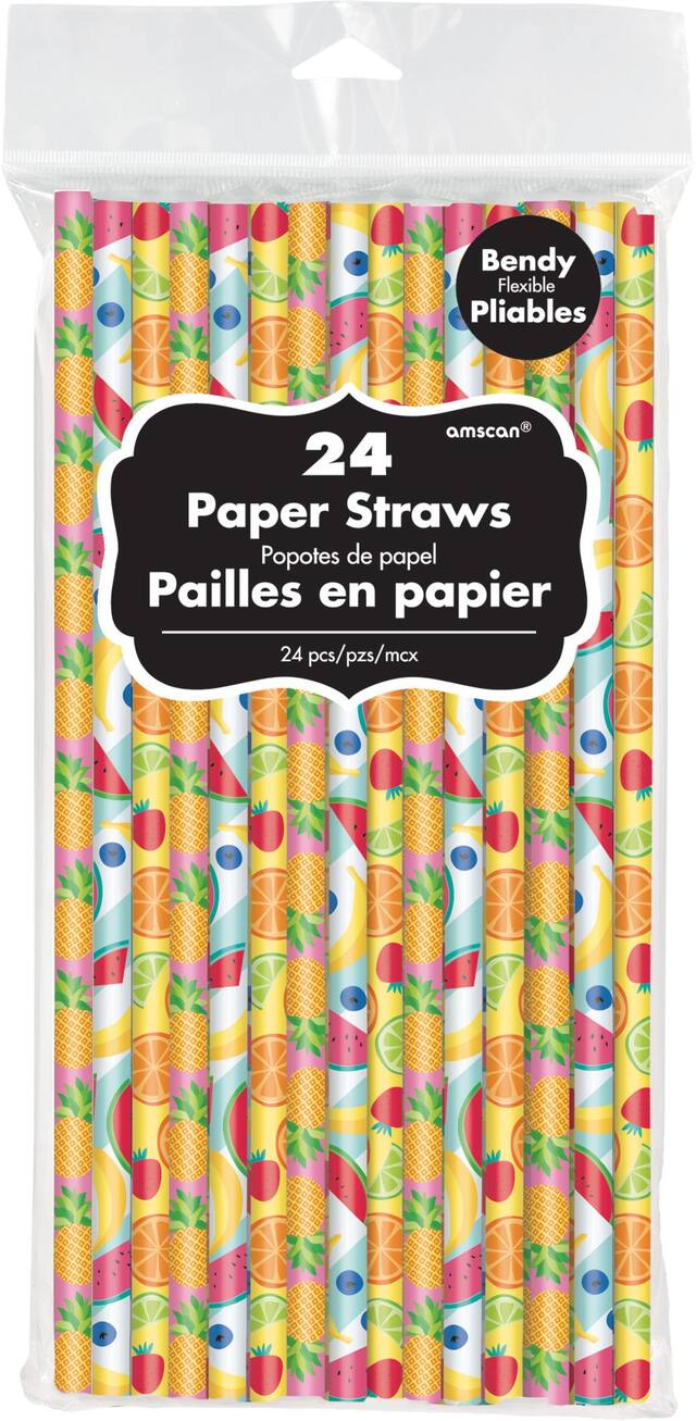Pailles flexibles en papier Bonjour l'été, paq. 24 Front_Flat