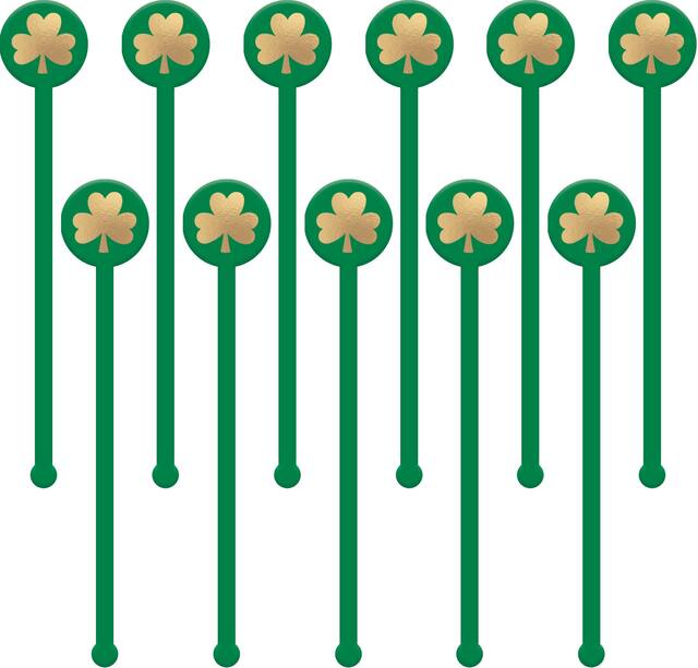 Shamrock Drink Stirrers, Gold, 18-pk Front_Flat