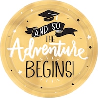 Metallic Gold The Adventure Begins Dessert Plates, 8-pk Overhead_Flat