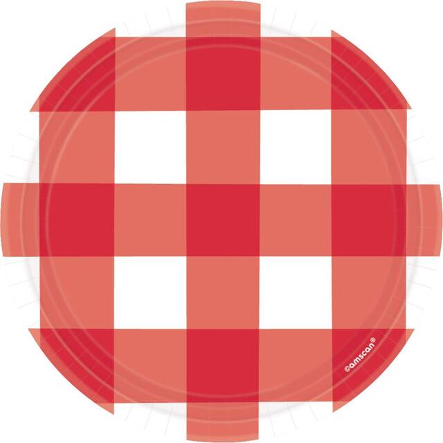 Assiettes à dessert guingan rouge, Été américain, paq. 8 Overhead_Flat