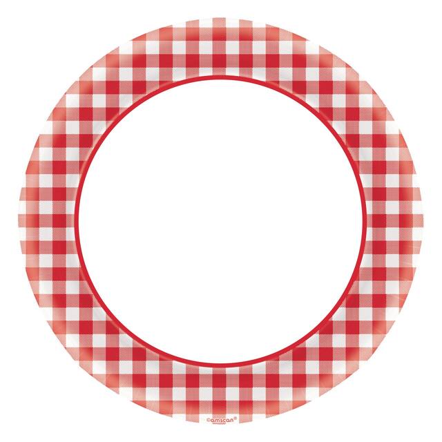 Picnic Party Red Gingham Dinner Plates, 40-pk Overhead_Flat