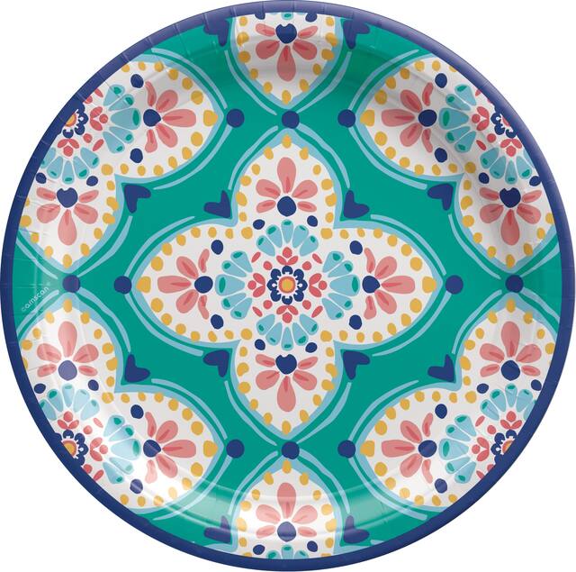 Boho Vibes Floral Quatrefoil Paper Dinner Plates, 8-pk Overhead_Flat