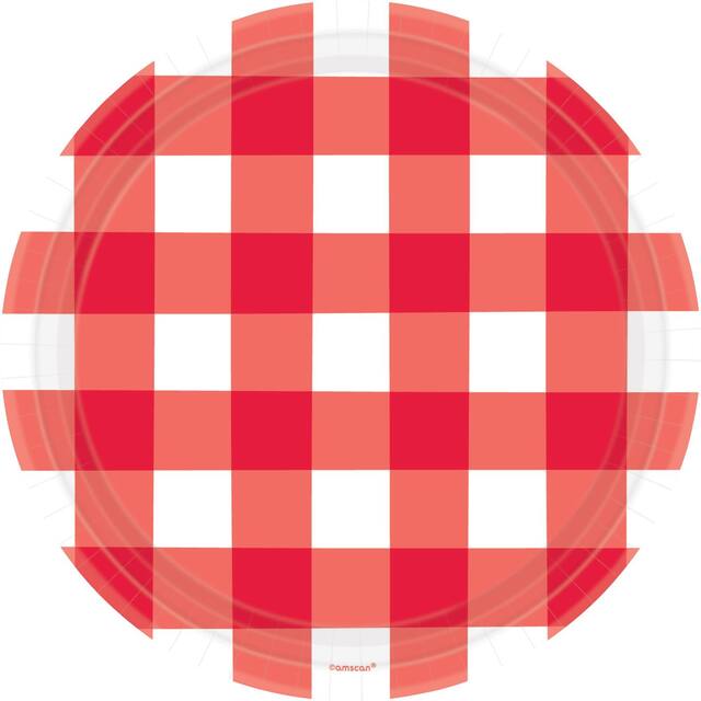 American Summer Red Gingham Dinner Plates, 8-pk Front_Flat